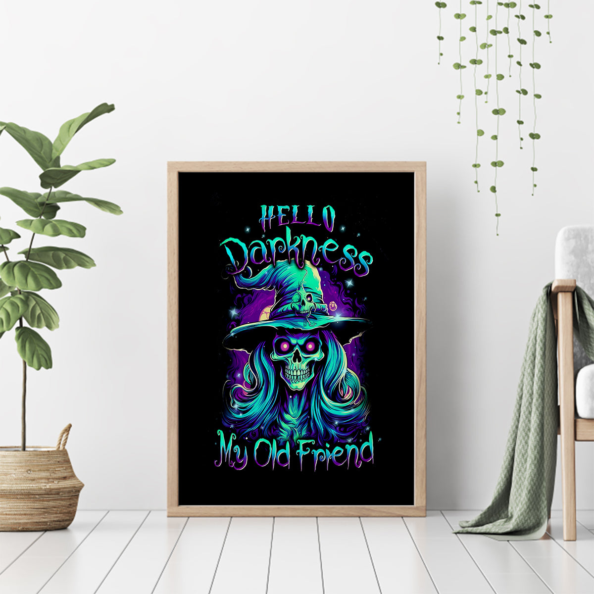 Witch Skull Canvas Wall Art Skull Witch Hello Darkness My Old Friend - Wonder Print Shop