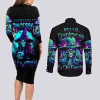 Witch Skull Couples Matching Long Sleeve Bodycon Dress and Long Sleeve Button Shirts Skull Witch Hello Darkness My Old Friend - Wonder Print Shop