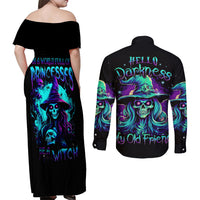Witch Skull Couples Matching Off Shoulder Maxi Dress and Long Sleeve Button Shirts Skull Witch Hello Darkness My Old Friend - Wonder Print Shop
