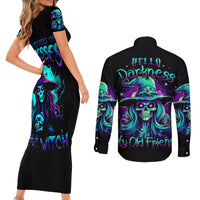 Witch Skull Couples Matching Short Sleeve Bodycon Dress and Long Sleeve Button Shirts Skull Witch Hello Darkness My Old Friend - Wonder Print Shop