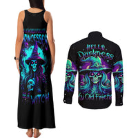 Witch Skull Couples Matching Tank Maxi Dress and Long Sleeve Button Shirts Skull Witch Hello Darkness My Old Friend - Wonder Print Shop