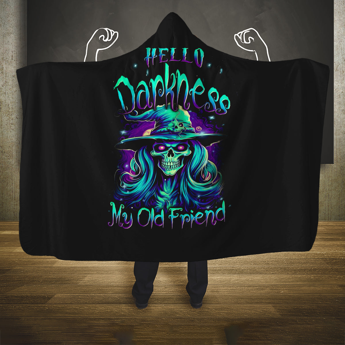 witch-skull-hooded-blanket-skull-witch-hello-darkness-my-old-friend