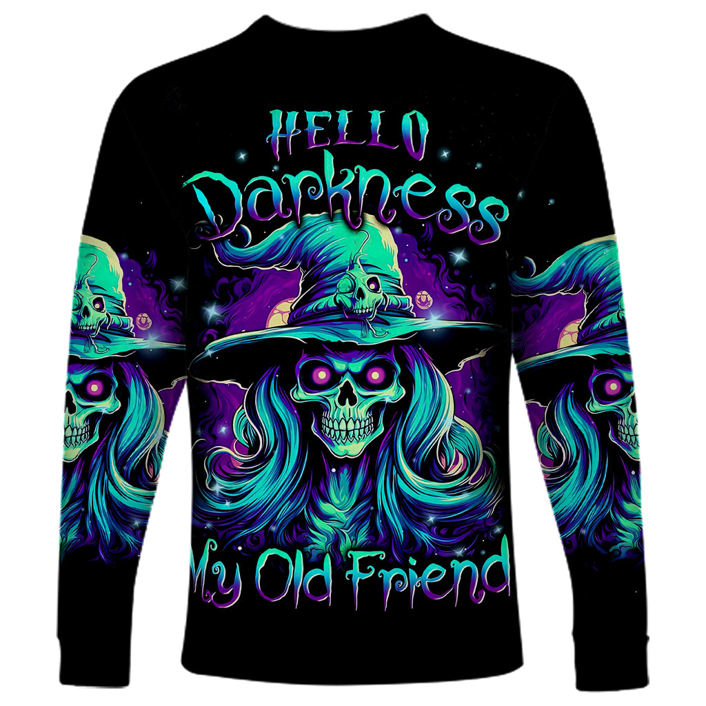 Witch Skull Long Sleeve Shirt Skull Witch Hello Darkness My Old Friend - Wonder Print Shop