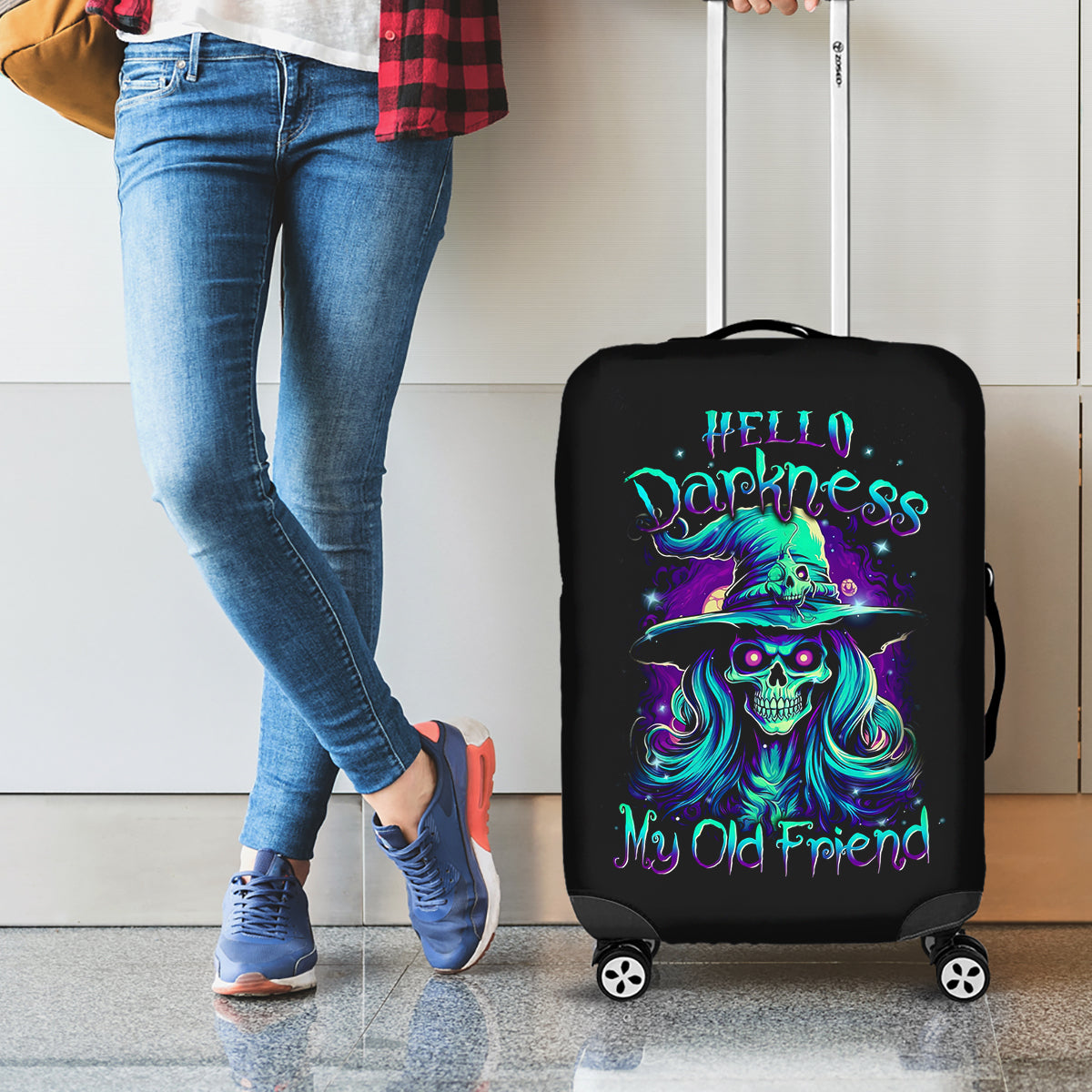 Witch Skull Luggage Cover Skull Witch Hello Darkness My Old Friend - Wonder Print Shop
