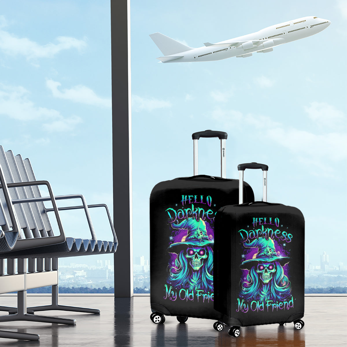 Witch Skull Luggage Cover Skull Witch Hello Darkness My Old Friend - Wonder Print Shop