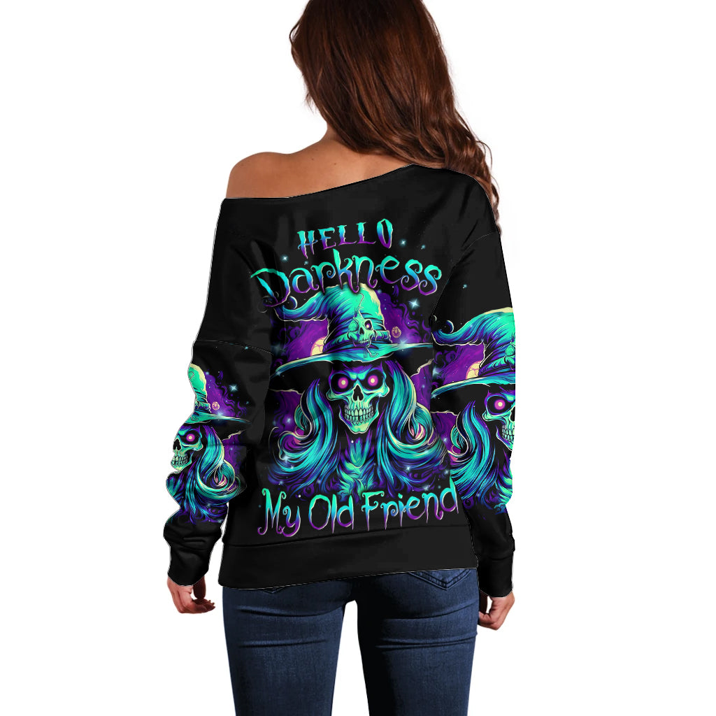 Witch Skull Off Shoulder Sweater Skull Witch Hello Darkness My Old Friend - Wonder Print Shop