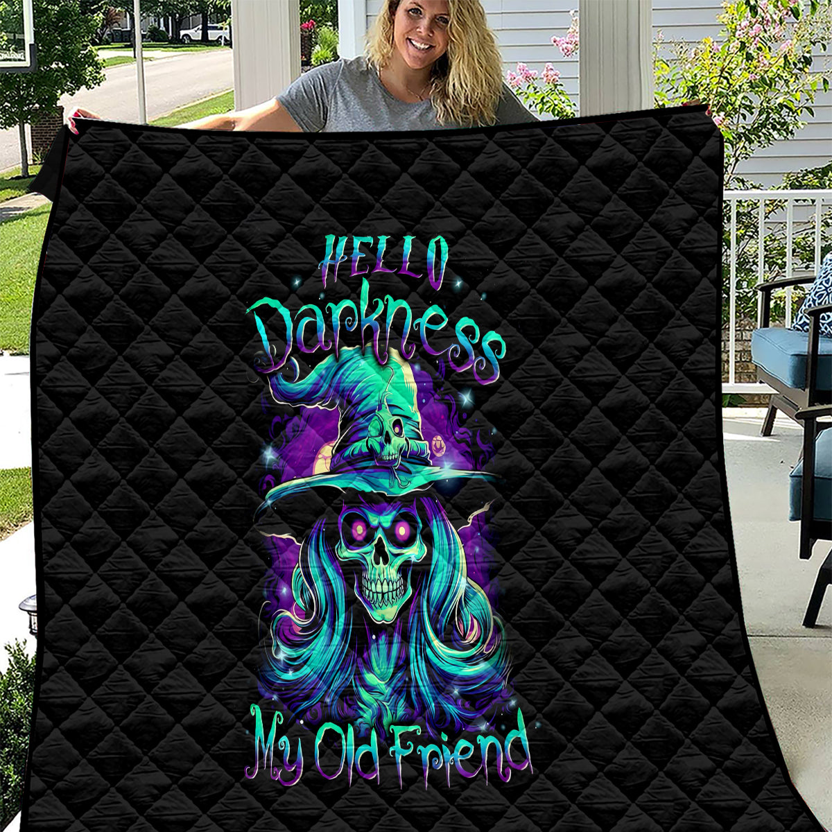 Witch Skull Quilt Skull Witch Hello Darkness My Old Friend - Wonder Print Shop
