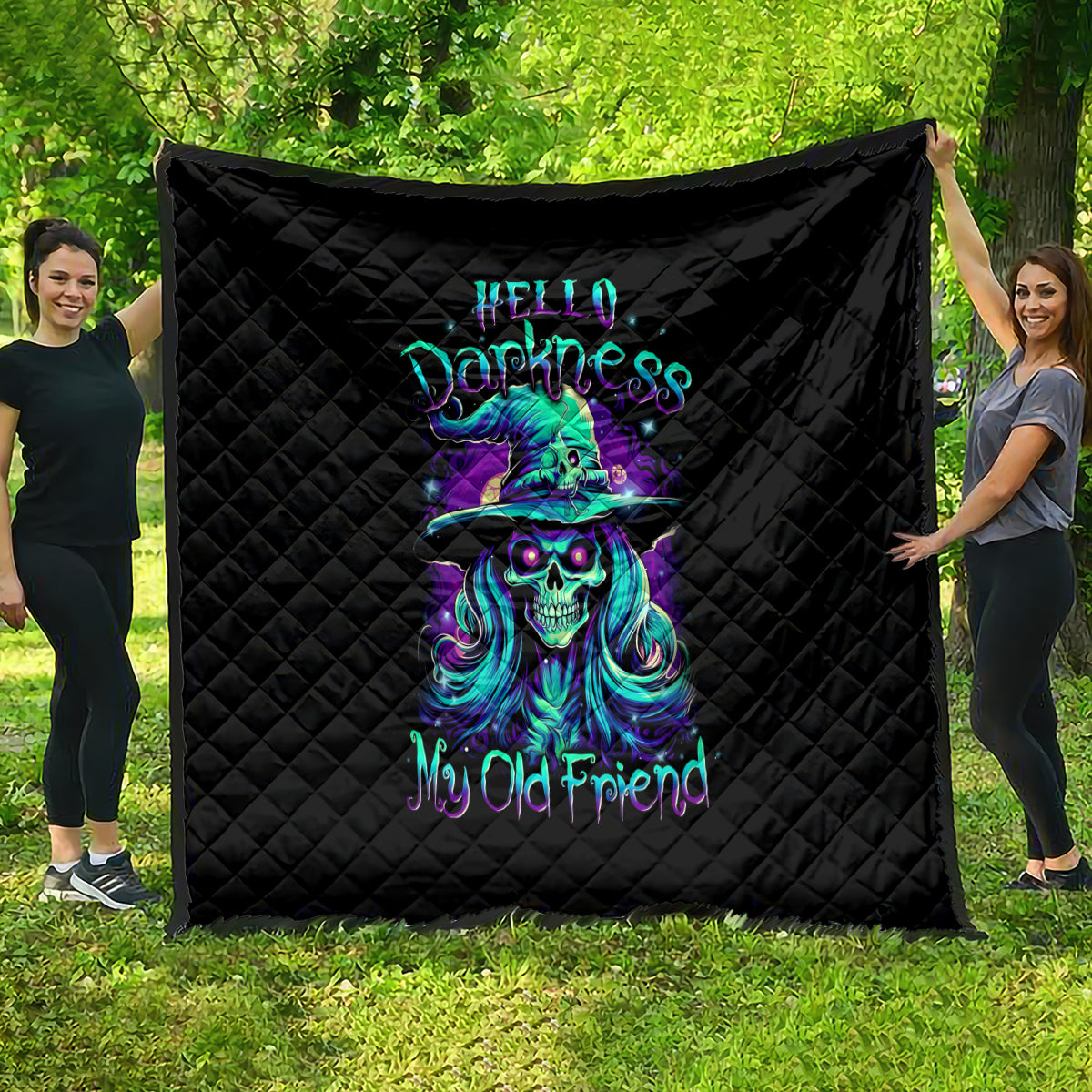 Witch Skull Quilt Skull Witch Hello Darkness My Old Friend - Wonder Print Shop