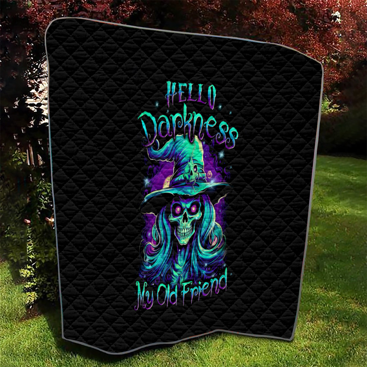 Witch Skull Quilt Skull Witch Hello Darkness My Old Friend - Wonder Print Shop
