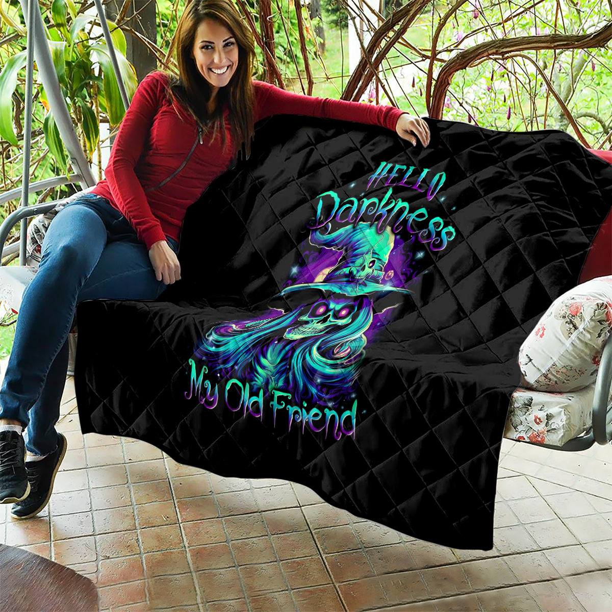 Witch Skull Quilt Skull Witch Hello Darkness My Old Friend - Wonder Print Shop