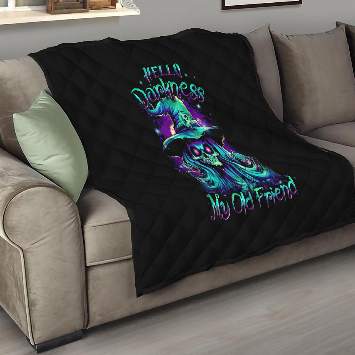 Witch Skull Quilt Skull Witch Hello Darkness My Old Friend - Wonder Print Shop