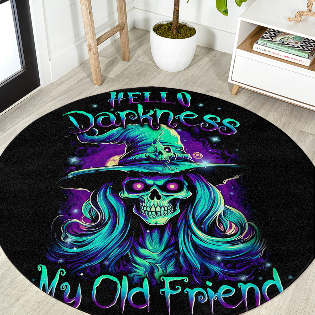 witch-skull-round-carpet-skull-witch-hello-darkness-my-old-friend