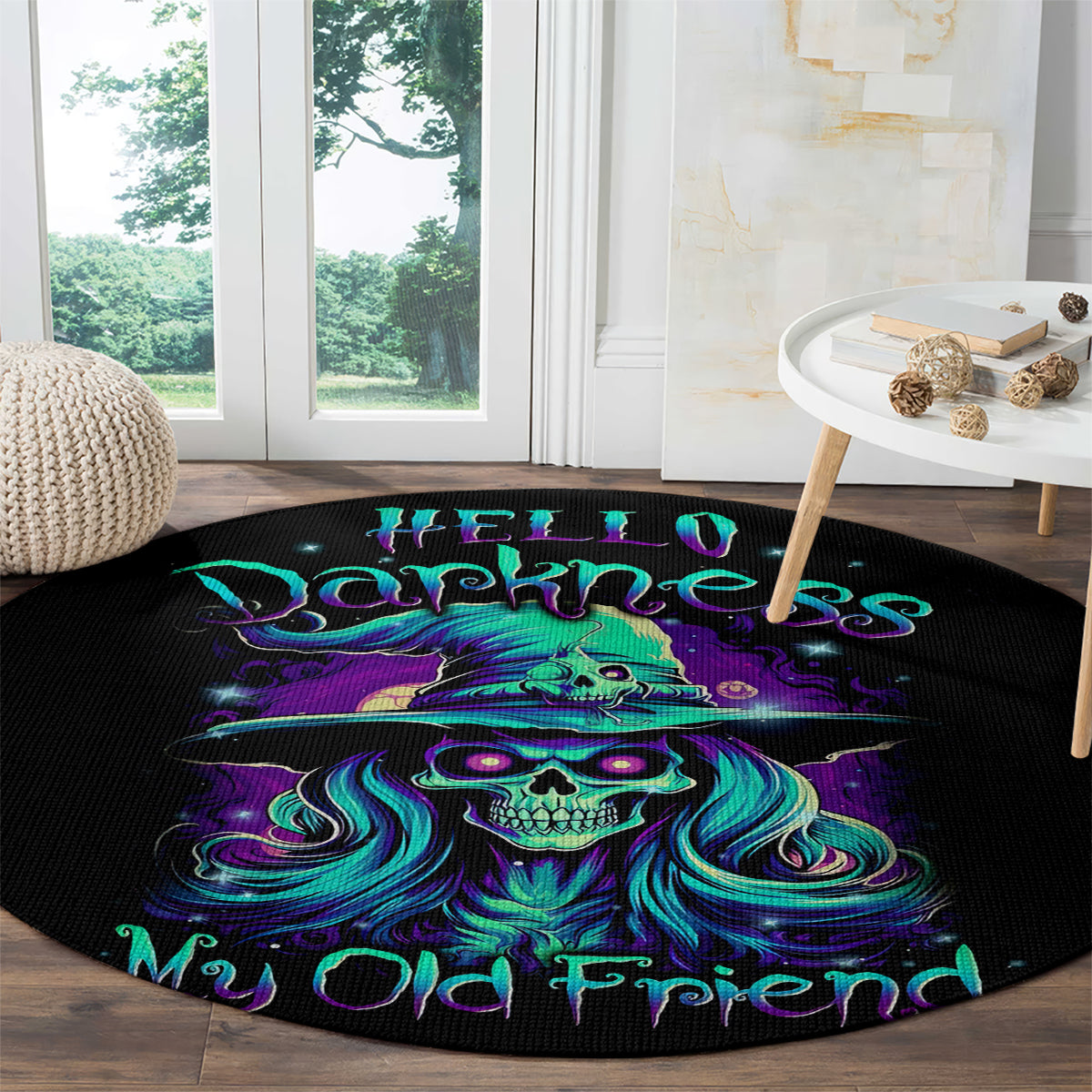 witch-skull-round-carpet-skull-witch-hello-darkness-my-old-friend