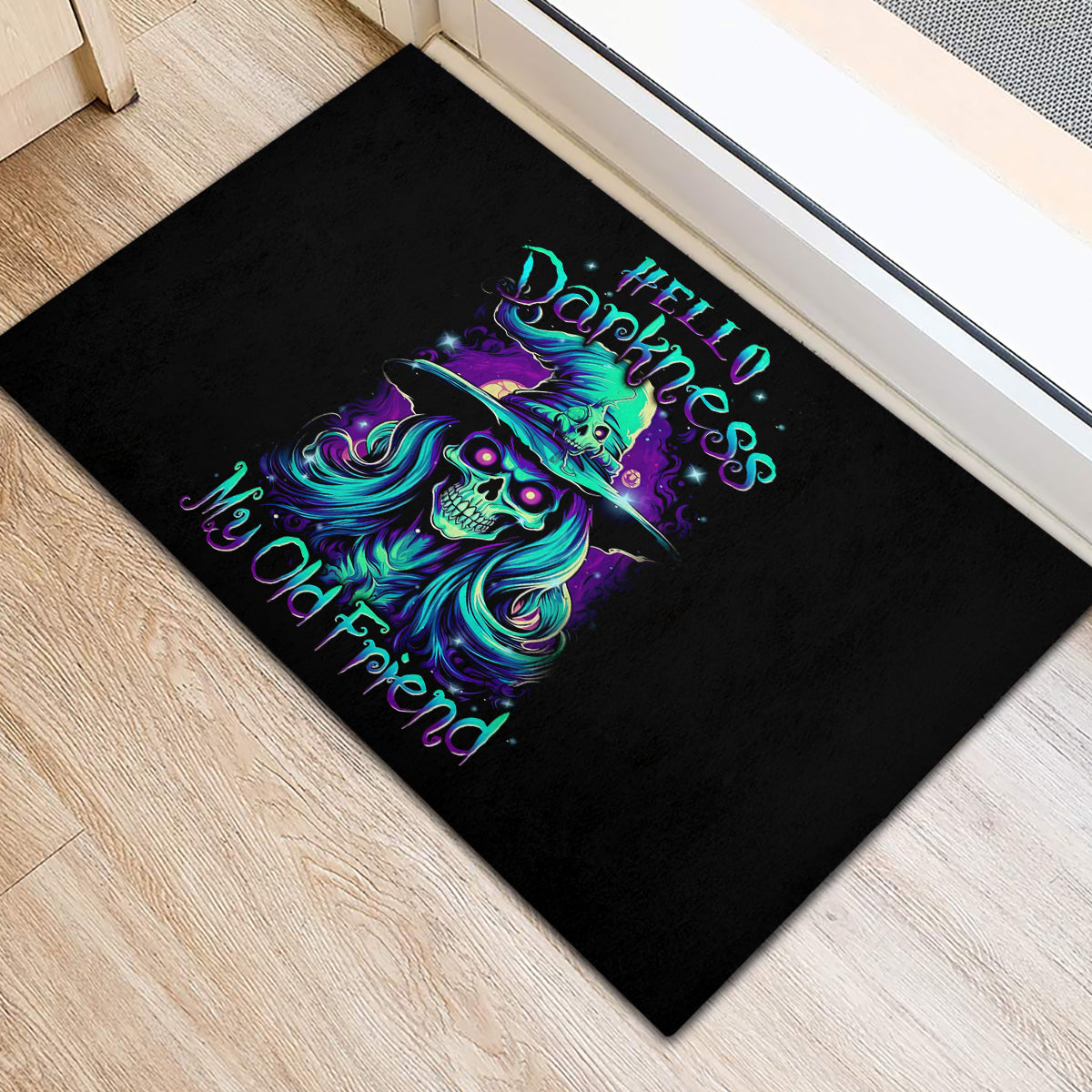 Witch Skull Rubber Doormat Skull Witch Hello Darkness My Old Friend - Wonder Print Shop