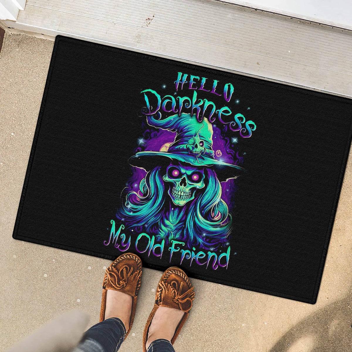 Witch Skull Rubber Doormat Skull Witch Hello Darkness My Old Friend - Wonder Print Shop