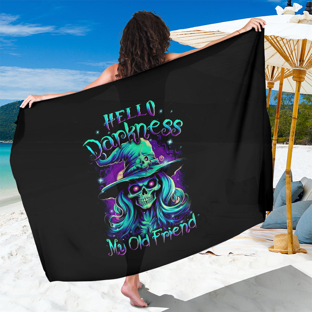 Witch Skull Sarong Skull Witch Hello Darkness My Old Friend - Wonder Print Shop