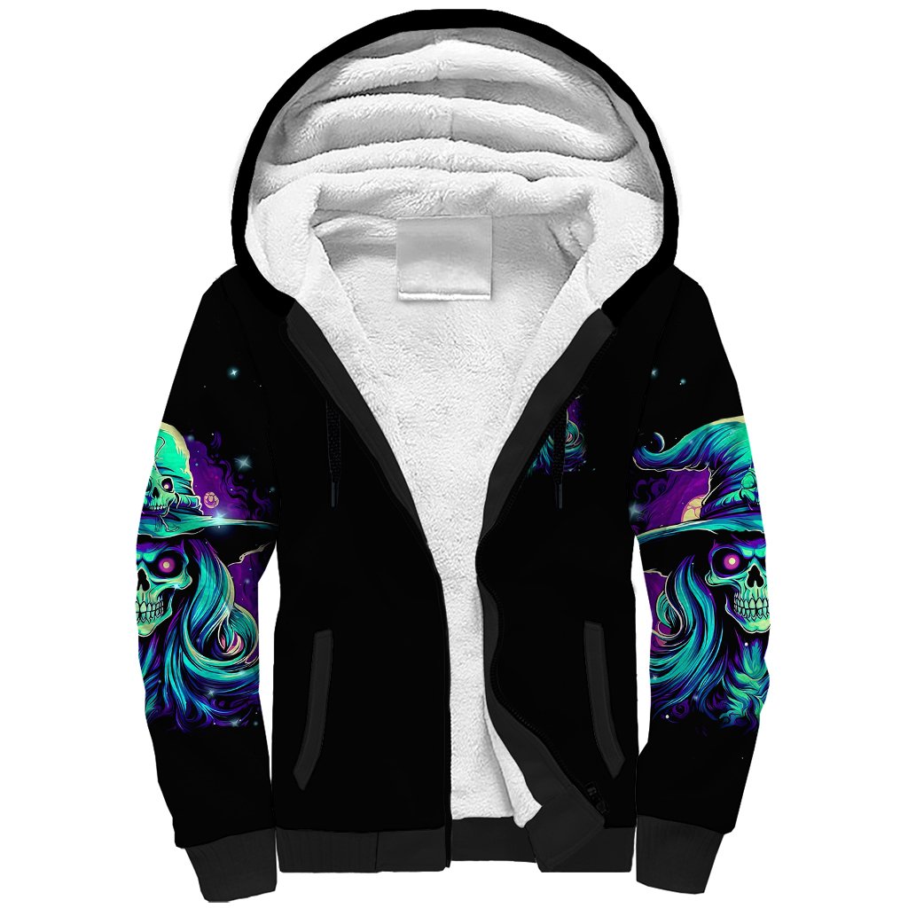 Witch Skull Sherpa Hoodie Skull Witch Hello Darkness My Old Friend - Wonder Print Shop