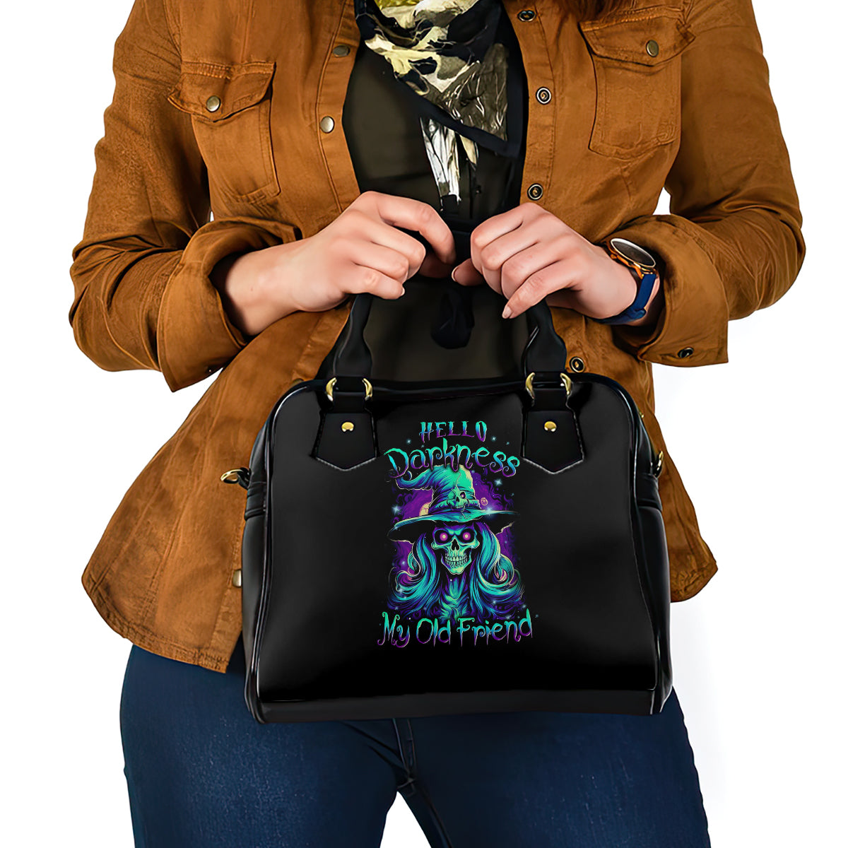 witch-skull-shoulder-handbag-skull-witch-hello-darkness-my-old-friend