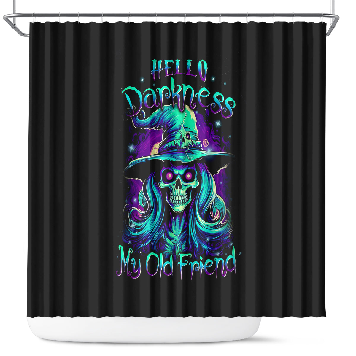 witch-skull-shower-curtain-skull-witch-hello-darkness-my-old-friend