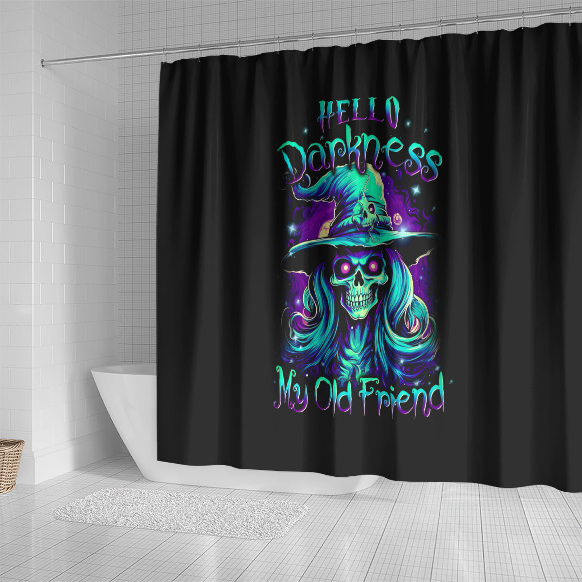 witch-skull-shower-curtain-skull-witch-hello-darkness-my-old-friend
