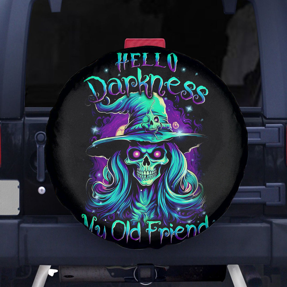 Witch Skull Spare Tire Cover Skull Witch Hello Darkness My Old Friend - Wonder Print Shop