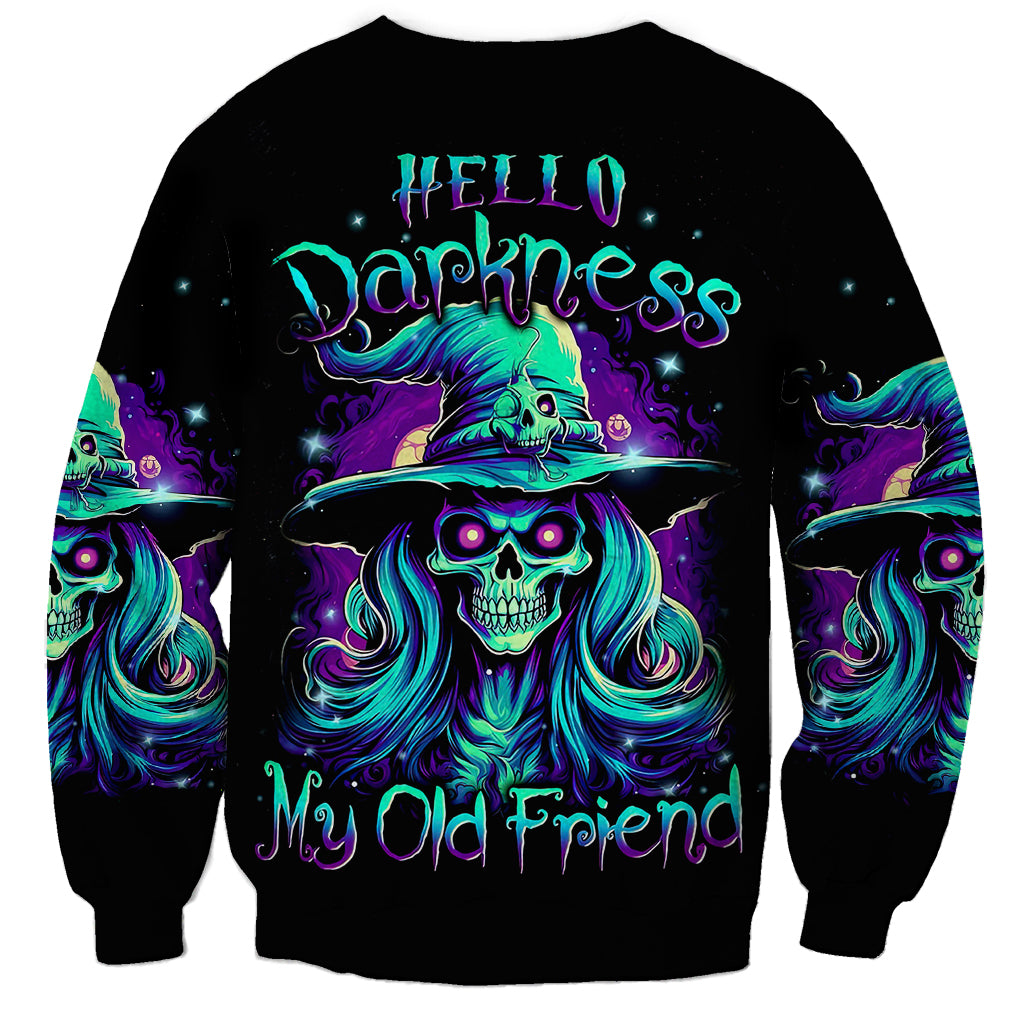 Witch Skull Sweatshirt Skull Witch Hello Darkness My Old Friend - Wonder Print Shop