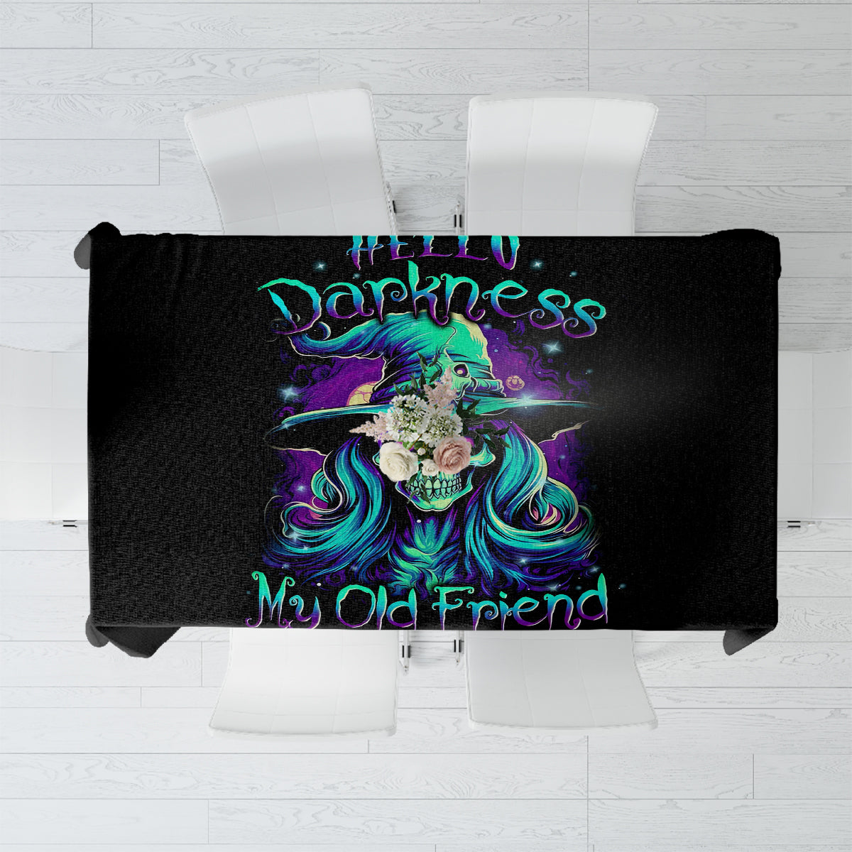 Witch Skull Tablecloth Skull Witch Hello Darkness My Old Friend - Wonder Print Shop