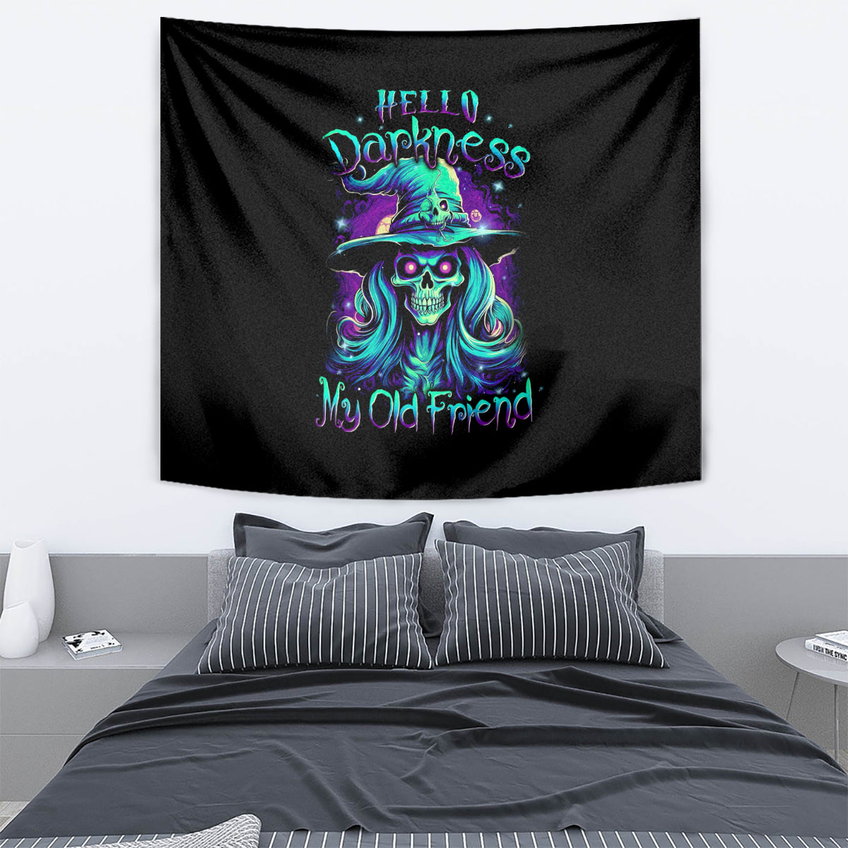 Witch Skull Tapestry Skull Witch Hello Darkness My Old Friend - Wonder Print Shop