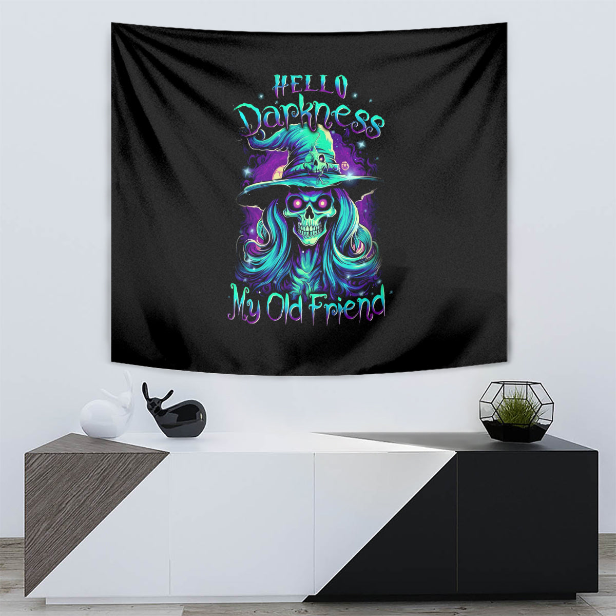 Witch Skull Tapestry Skull Witch Hello Darkness My Old Friend - Wonder Print Shop
