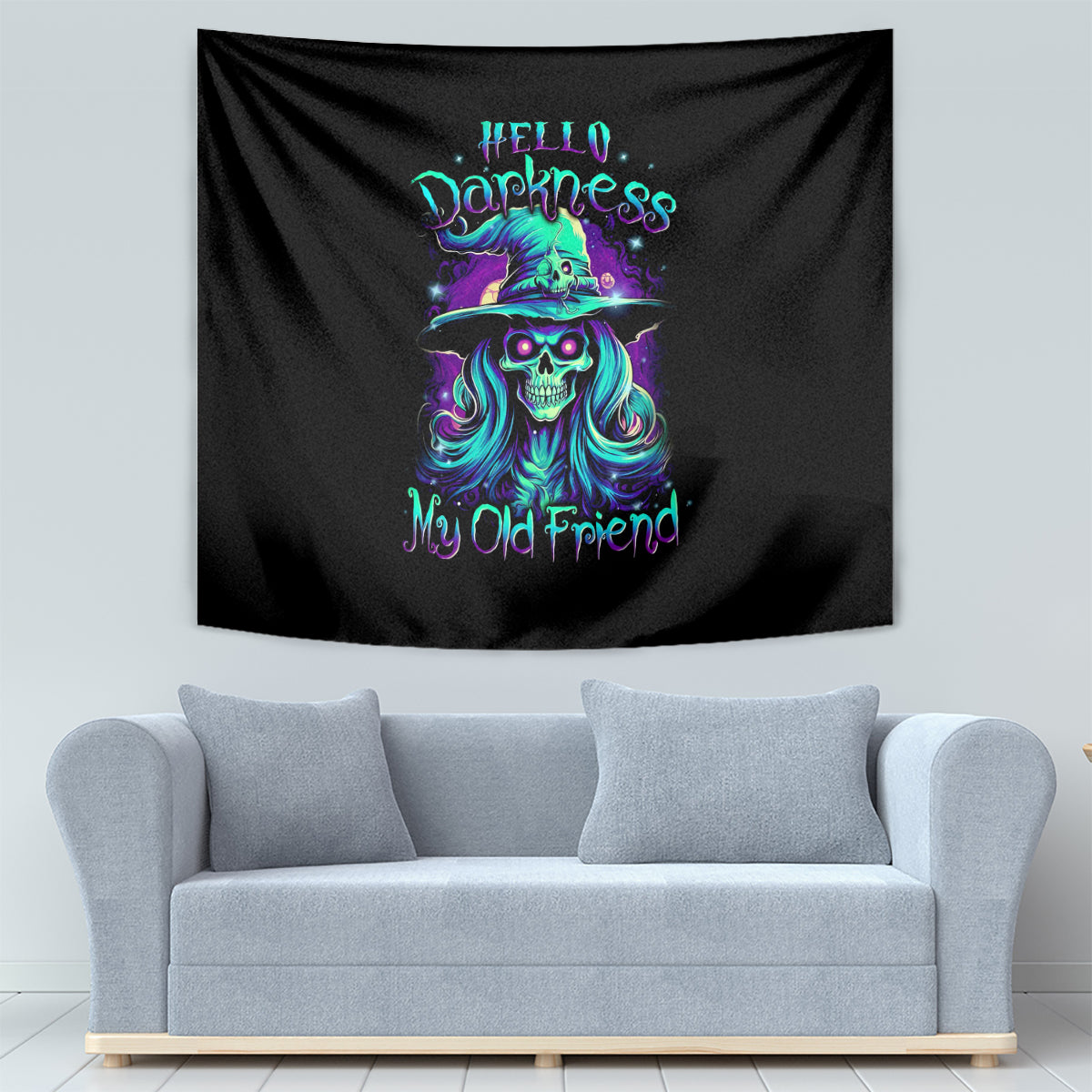 Witch Skull Tapestry Skull Witch Hello Darkness My Old Friend - Wonder Print Shop