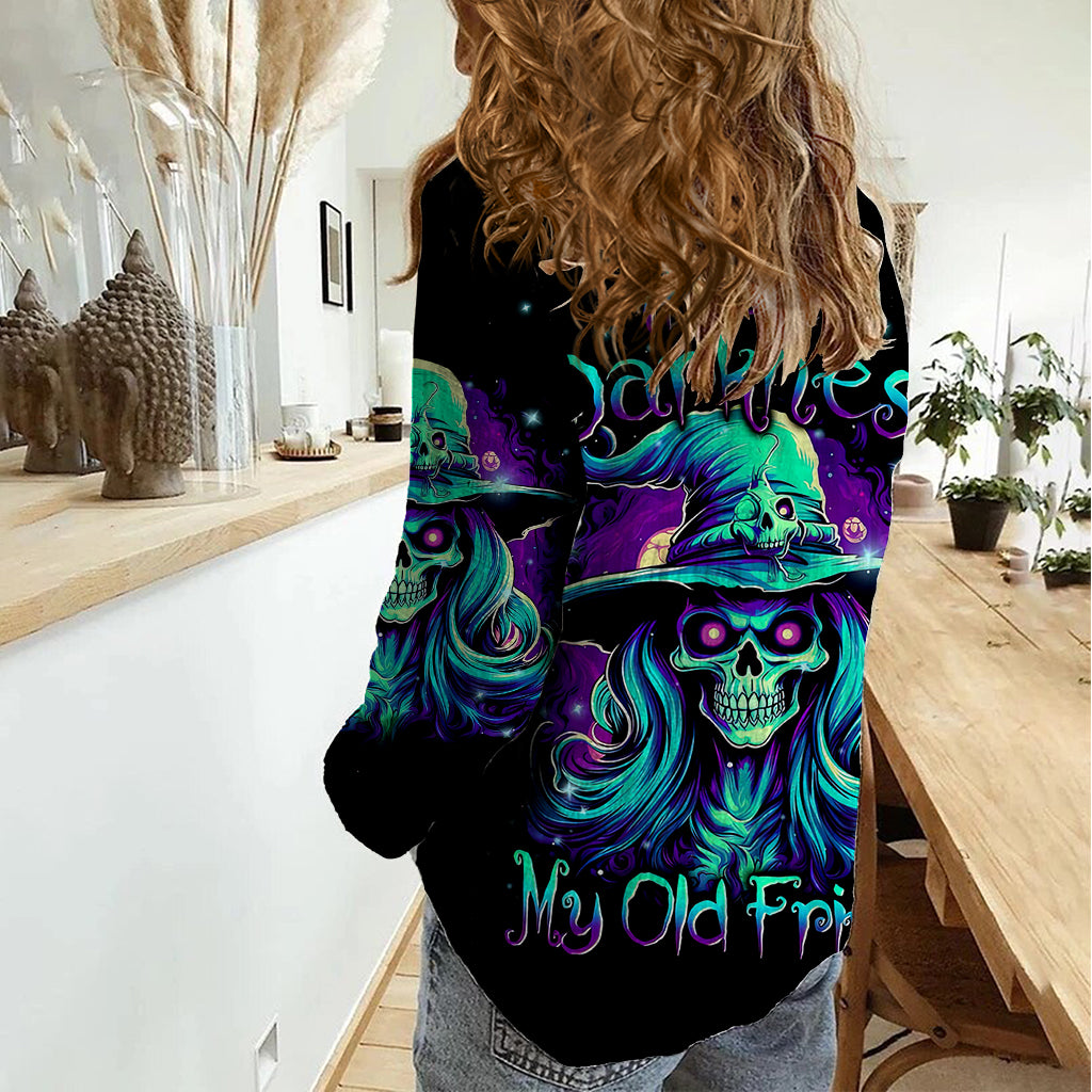 Witch Skull Women Casual Shirt Skull Witch Hello Darkness My Old Friend - Wonder Print Shop
