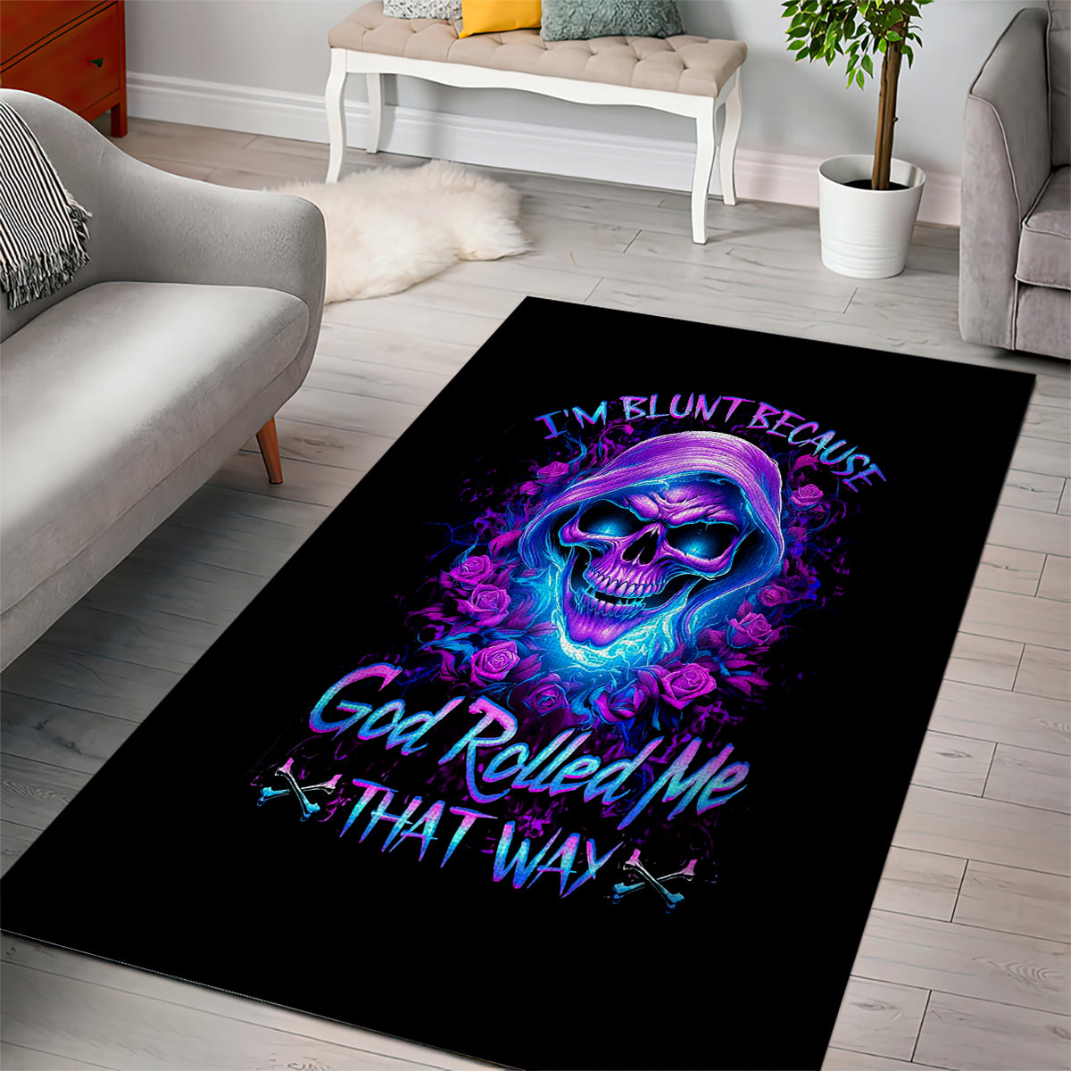 Rose Skull Area Rug I'm Blunt Because God Rolled Me That Way - Wonder Print Shop