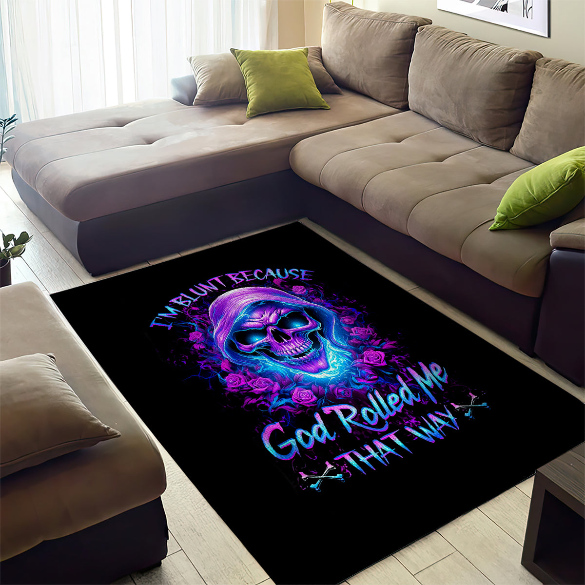 Rose Skull Area Rug I'm Blunt Because God Rolled Me That Way - Wonder Print Shop