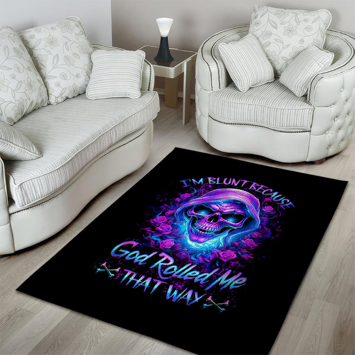 Rose Skull Area Rug I'm Blunt Because God Rolled Me That Way - Wonder Print Shop