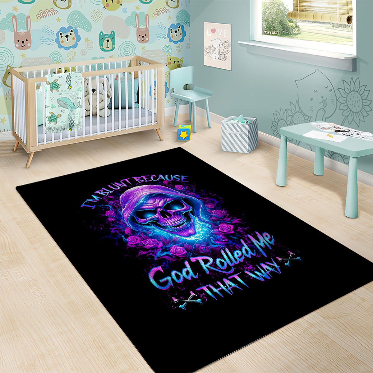 Rose Skull Area Rug I'm Blunt Because God Rolled Me That Way - Wonder Print Shop