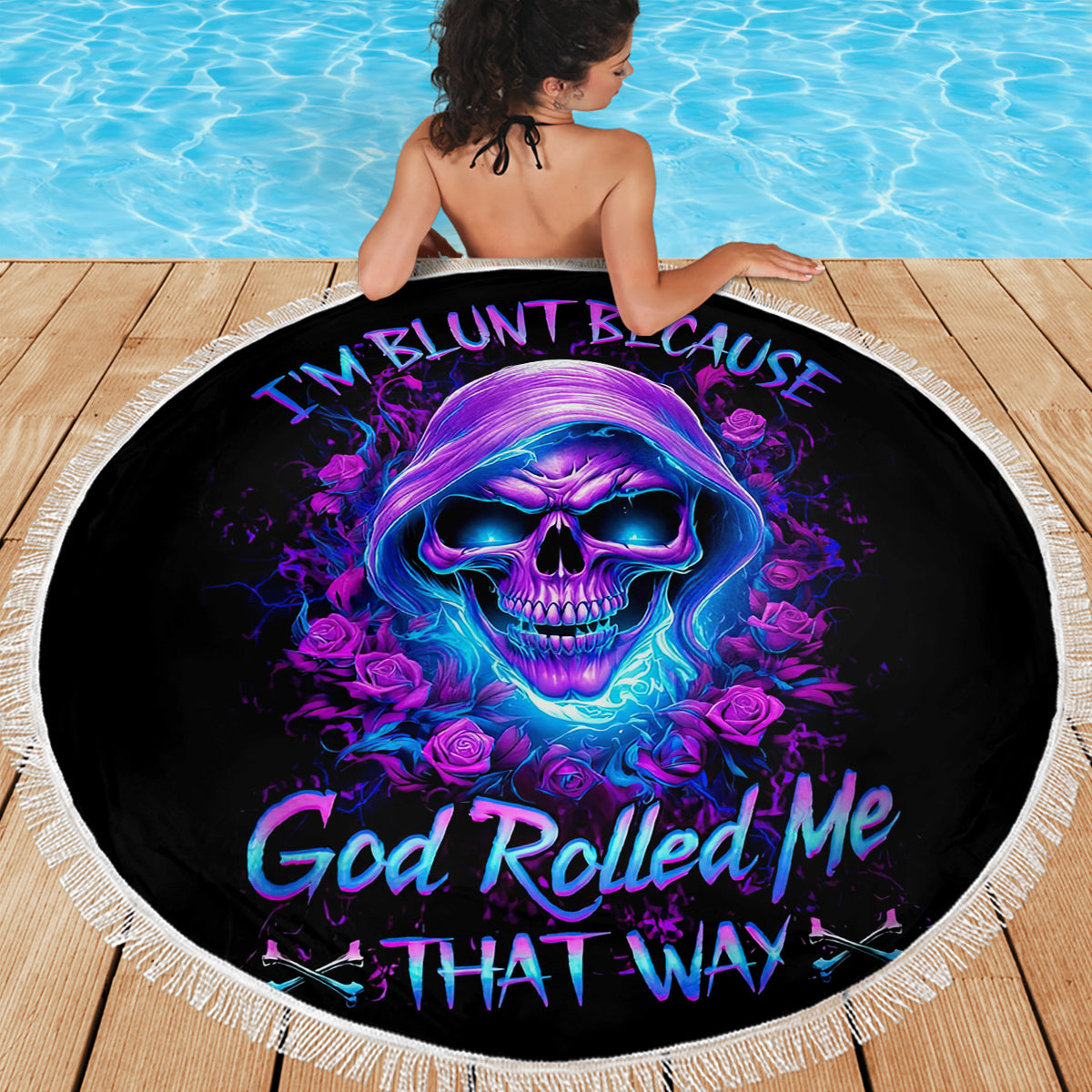 Rose Skull Beach Blanket I'm Blunt Because God Rolled Me That Way - Wonder Print Shop