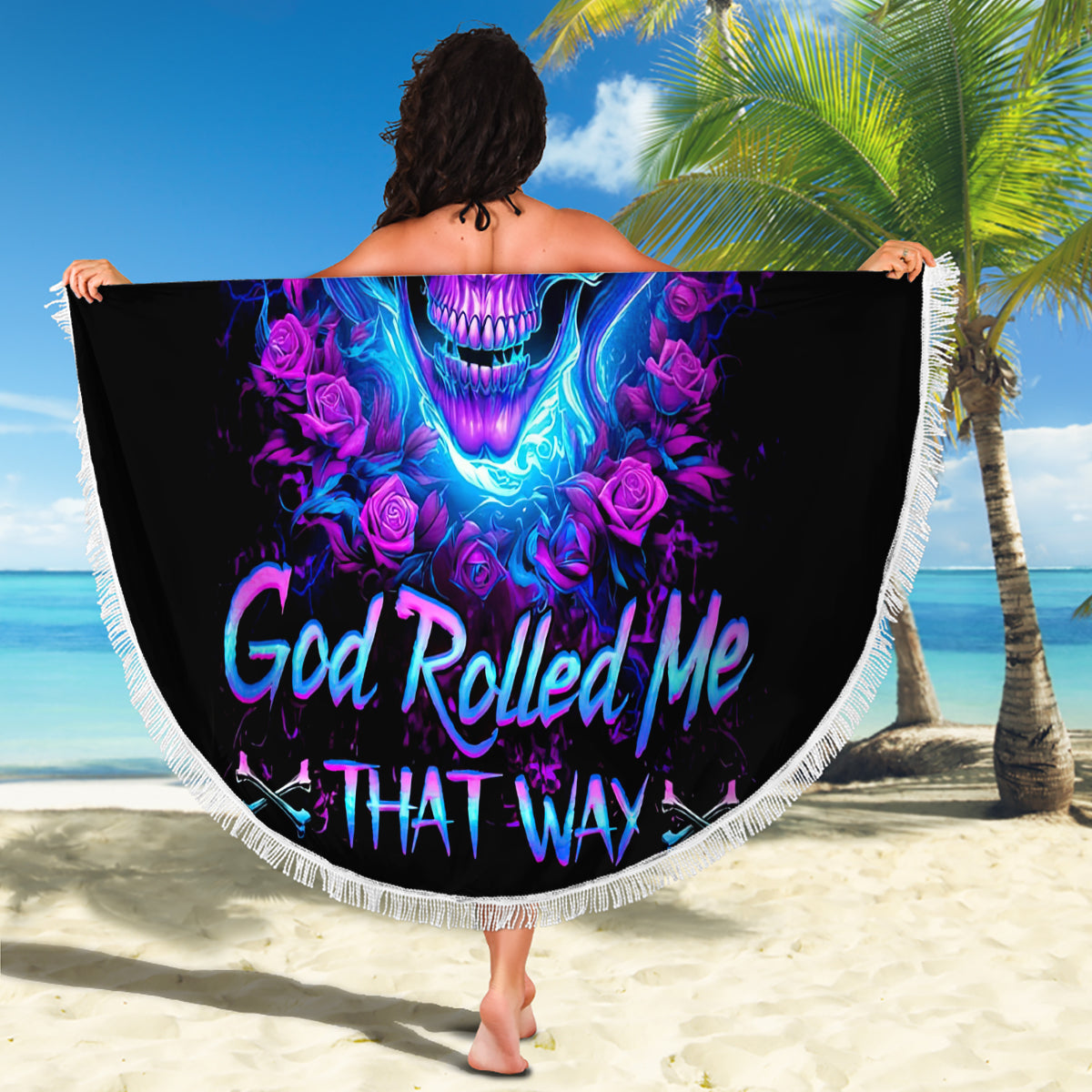 Rose Skull Beach Blanket I'm Blunt Because God Rolled Me That Way - Wonder Print Shop