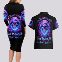 Rose Skull Couples Matching Long Sleeve Bodycon Dress and Hawaiian Shirt I'm Blunt Because God Rolled Me That Way - Wonder Print Shop