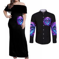 Rose Skull Couples Matching Off Shoulder Maxi Dress and Long Sleeve Button Shirts I'm Blunt Because God Rolled Me That Way - Wonder Print Shop