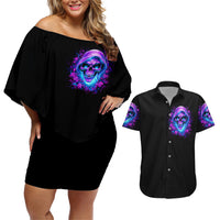 Rose Skull Couples Matching Off Shoulder Short Dress and Hawaiian Shirt I'm Blunt Because God Rolled Me That Way - Wonder Print Shop