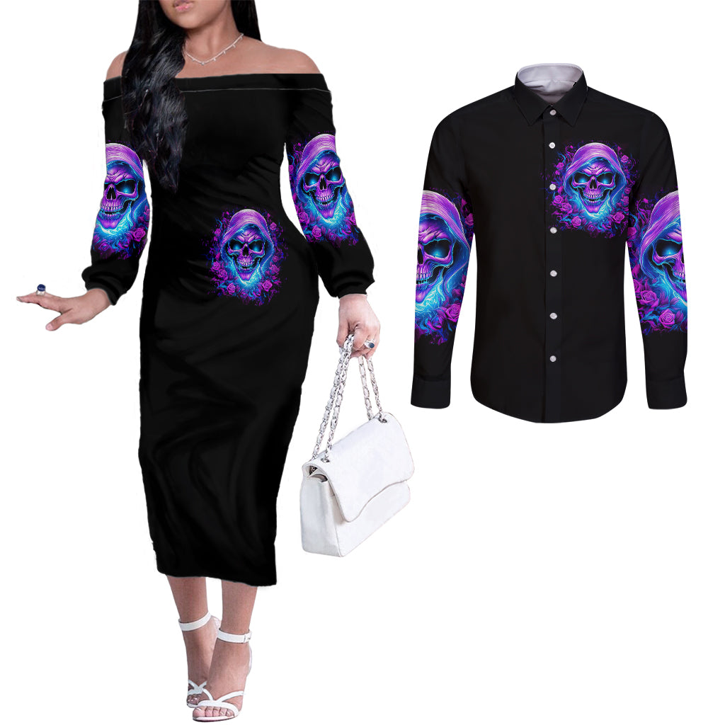 rose-skull-couples-matching-off-the-shoulder-long-sleeve-dress-and-long-sleeve-button-shirts-im-blunt-because-god-rolled-me-that-way