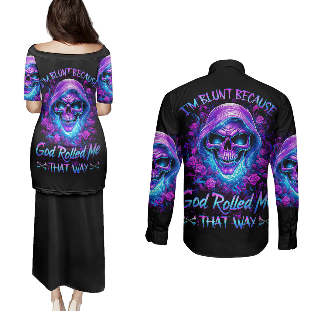 Rose Skull Couples Matching Puletasi Dress and Long Sleeve Button Shirts I'm Blunt Because God Rolled Me That Way - Wonder Print Shop