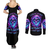 Rose Skull Couples Matching Summer Maxi Dress and Long Sleeve Button Shirts I'm Blunt Because God Rolled Me That Way - Wonder Print Shop