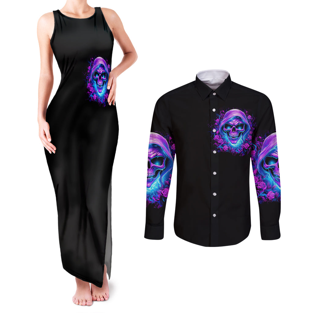 Rose Skull Couples Matching Tank Maxi Dress and Long Sleeve Button Shirts I'm Blunt Because God Rolled Me That Way - Wonder Print Shop