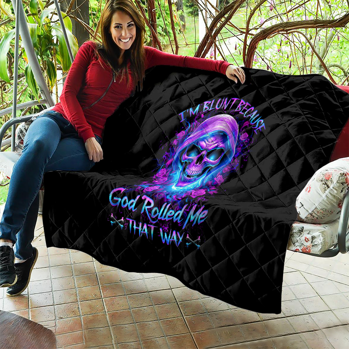 Rose Skull Quilt I'm Blunt Because God Rolled Me That Way - Wonder Print Shop