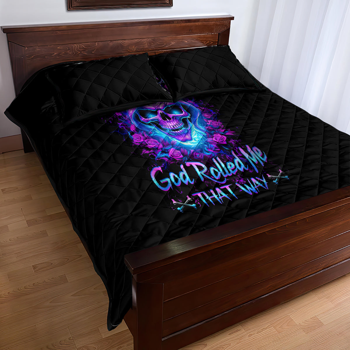 Rose Skull Quilt Bed Set I'm Blunt Because God Rolled Me That Way - Wonder Print Shop