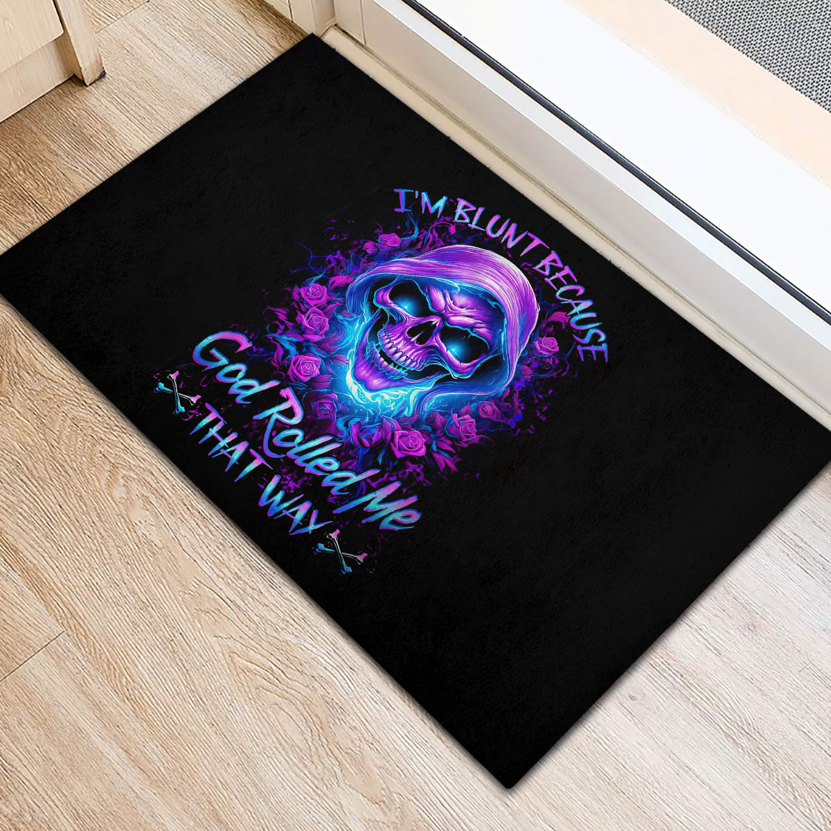 Rose Skull Rubber Doormat I'm Blunt Because God Rolled Me That Way - Wonder Print Shop