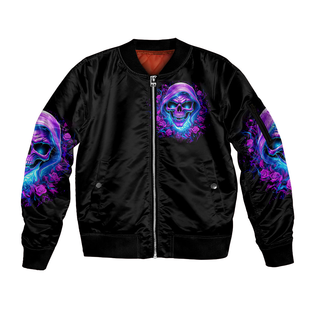 Rose Skull Sleeve Zip Bomber Jacket I'm Blunt Because God Rolled Me That Way - Wonder Print Shop