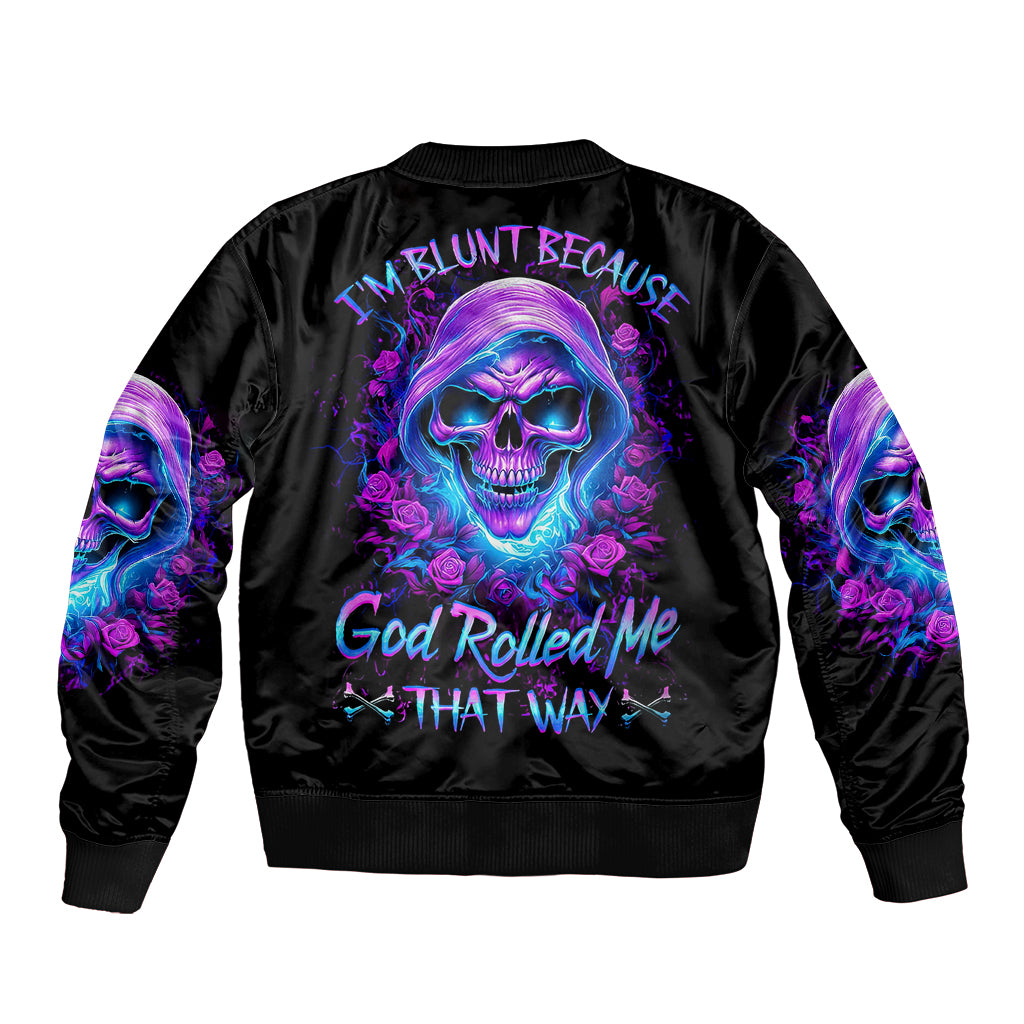 Rose Skull Sleeve Zip Bomber Jacket I'm Blunt Because God Rolled Me That Way - Wonder Print Shop