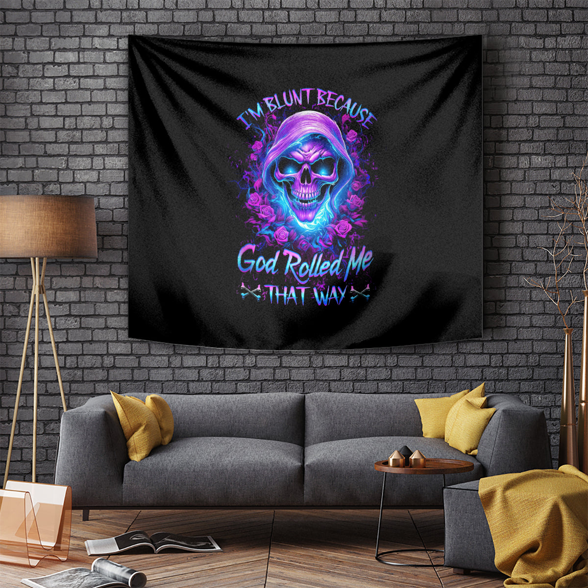 Rose Skull Tapestry I'm Blunt Because God Rolled Me That Way - Wonder Print Shop